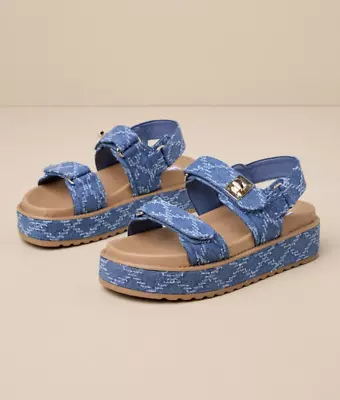 Women's Big Mona Denim Multi Slingback Flatform Sandals • $50