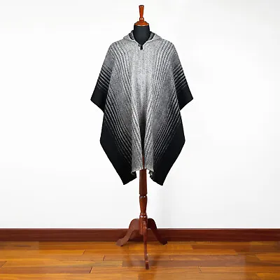 Llama Wool Mens Unisex South American Handwoven Poncho Cape Coat Jacket Gray • $79.95