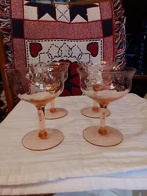 Vintage Pink Glass Champagne Glass (4) Watermelon Design W/o Green Foot • $45