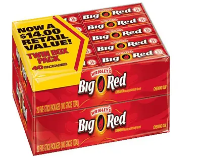 Wrigley's Big Red Chewing Gum Cinnamon 5 Sticks Per Pack - 40 PACK • $18.90