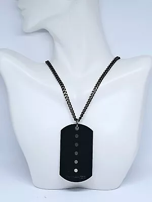 Rare MAC Cosmetics Employee Stud Button Dog Tag Necklace 30  Black Metal W/Box • $54.99