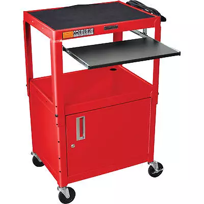 Luxor Adjustable Height Red Metal A/V Cart W/ Pullout Keyboard Tray And Cabinet • $348.61