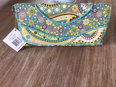 Vera Bradley Lemon Parfait Making Waves Clutch Purse Hand Bag Wallet Gray Yellow • $24.99