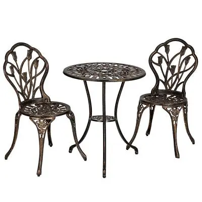 3pc Patio Bistro Dining Furniture Set Outdoor Garden Iron Table Chair Bronze US • $108.99