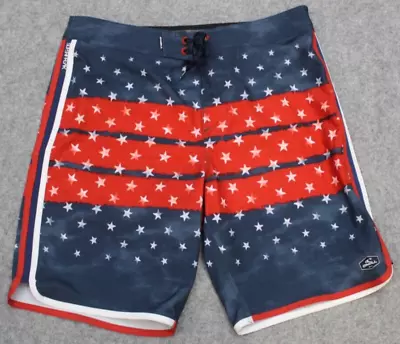 O'NEILL SUPERFREAK ALLEGIANCE BOARDSHORTS 9  Ins USA Flag Sz 32 Board Shorts • $13.49