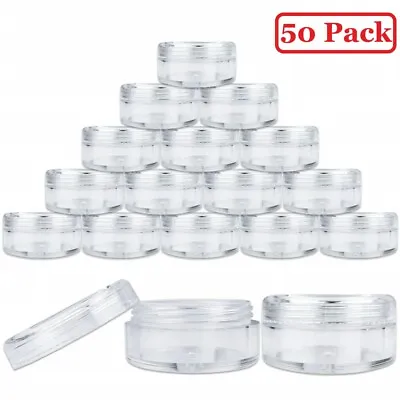 $9.99 • Buy 50pc Empty 3ML Round Clear Acrylic Jars With Screw Cap Lids For Lotion Cosmetic
