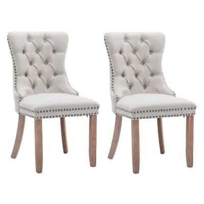 $199 • Buy AADEN 2X Modern Button-Tufted Upholstered Linen Fabric Dining Chairs With Studs