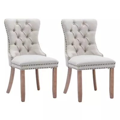 $199 • Buy AADEN 2X Modern Button-Tufted Upholstered Linen Fabric Dining Chairs With Studs