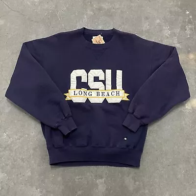 Vintage CSU Longbeach Navy Blue Crewneck Sweatshirt Size Medium Made In USA • $29.99