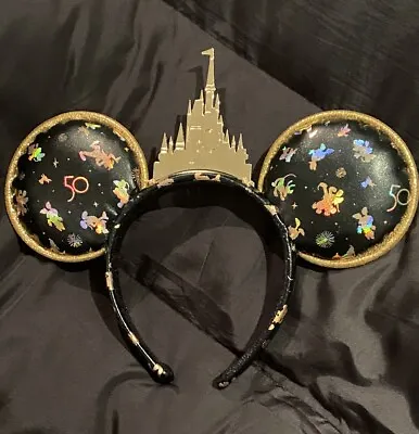 Walt Disney World 50th With Gold Castle Disney Minnie Ears Headband  • £20