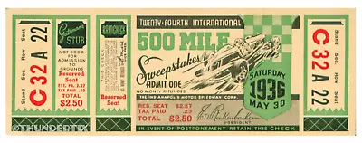 1 1936 INDIANAPOLIS INDY 500 AUTO RACING UNUSED FULL TICKET  Laminated Reprint • $9