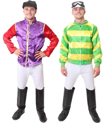 Adult Jockey Costume Mens Horse Racing Fancy Dress Top Trousers Goggles Boots • £23.99