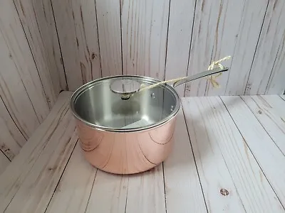 New Mauviel 1830 Copper 3.3 Qt Tri-ply 7.87  Stainless Steel Saucepan Glass Lid • $169.99