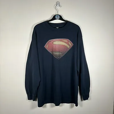 Superman Man Of Steel DC Film Promo T Shirt Graphic Print Mens Dark Navy - L • £9.99