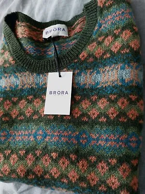 BNWT Brora Wool Fair Isle Vest - UK 14 - Moss Sleeveless Jumper • £94.80