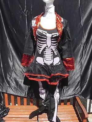  Day Of The Dead Halloween Skeleton Fancy Dress Ladies Costume Outfit. • £15.99