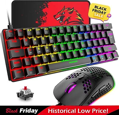 60% Mini Wired Mechanical RGB Backlit Gaming Keyboard And Lightweight Mouse Set • $42.99