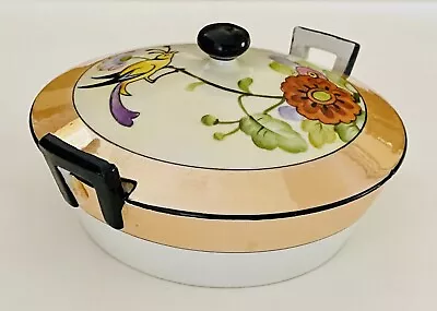 $49.99 • Buy Vintage 1930's NORITAKE Hand Painted 3 Piece CHEESE KEEPER Art Deco Peach Luster