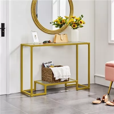 Console Sofa Table Glass Hallway Table With Storage Shelf  For Living Room Gold • £49.99