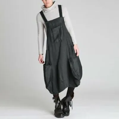 UK Stock Womens Pinafore Dungaree Bib Shirt Dress Casual Baggy Loose Apron Tops • £17.09