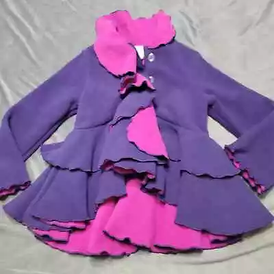 Mack & Co Jacket Girls Size 3t Pink Purple Ruffle Fleece Button Front Layer Long • $15.59