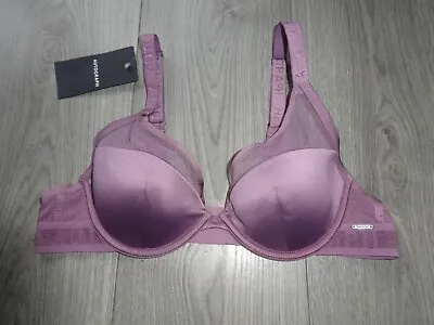 M&s Marks & Spencer Autograph Mauve Satin High Apex Plunge Bra Uk Size 34d • £10.99