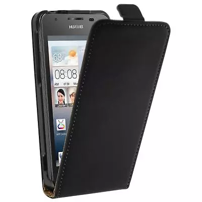 Faux Leather Cover For Huawei Ascend G510 Flip Case Black +2 Protector • $22.63