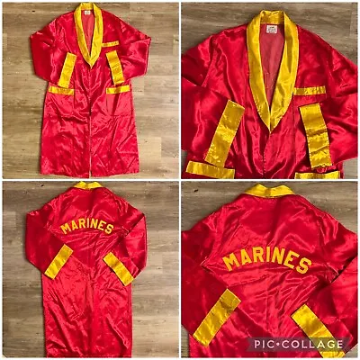 Vintage 1950s USMC MARINES Military Red & Yellow Satin Boxing Robe • $179.99