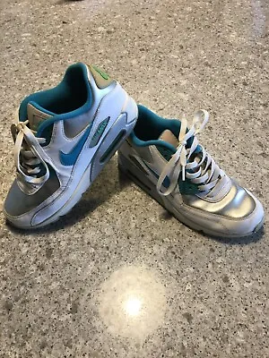 NIKE Air Max 90 Leather GS 'Silver Blue Lagoon' YOUTH SHOE Size 7Y 724852-104 • $20