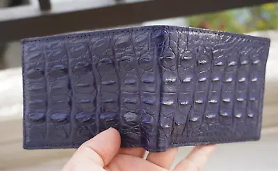 Double Side Handmade Real Crocodile Leather Skin Men Bifold Wallet Blue #D21 • $74