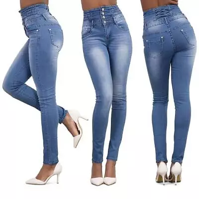 Plus Size Ladies High Wasted Jeans Womens Denim Leggings Strechy Skinny Pants • £18.79