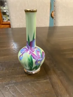 Vintage Ucagco Light Green Bud Vase Gold Trim Irises — Japan • $12