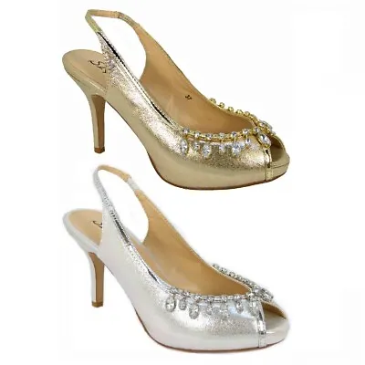 £9.99 • Buy Ladies Diamante Detail Strappy Low Mid Heel Peep Toe Sandals Shoes Sizes 3-8