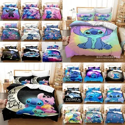 3D Lilo Stitch Cartoon Quilt Duvet Cover Bedding Set Single Double Queen Gifts • $27.99