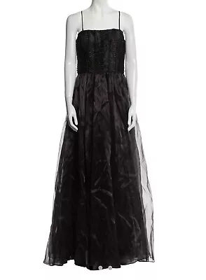 AIDAN MATTOX Black Tulle On Satin  Strapless Gown Prom Sz10 90’s Y2K Goth Fairy • $149