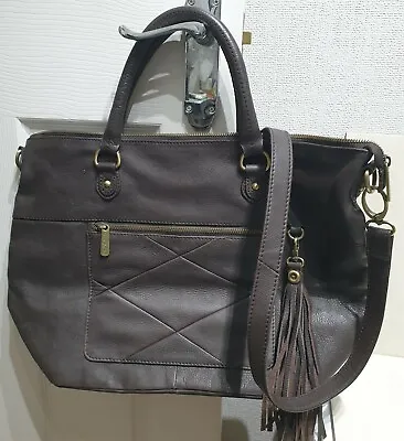 Ladies Ollie & Nic Brown Leather Zipped Shoulder Handbag Bag Holdall Travel Lge • £29.99