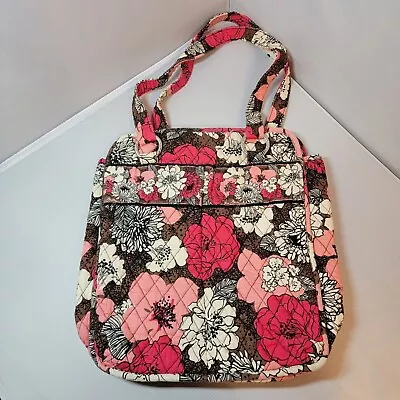 Vera Bradley Mocha Rouge Purse Shoulder Bag Slim Tote Flower Floral Retired Zip • $34.99