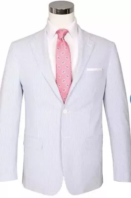 Haspel Blazer Mens Seersucker Sport Coat Jacket Striped Blue White Cotton 40 R • $59