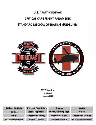 501 Pg. 2020 MEDEVAC CRITICAL CARE FLIGHT PARAMEDIC STANDARDS & TC3 Guides On CD • $14.99