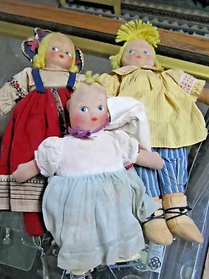 Lot Of 3 Vintage PLUSH Cloth DUTCH Dolls Mom + 2 Children ICE SKATING MOLLY-ES • $39.95