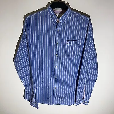 Tom Joules Mens Long Sleeve Button / Collared Blue Striped Cotton Logo Shirt M • $17.51