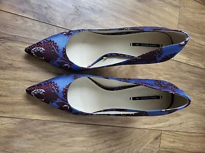 Ladies Zara Blue Court Shoes Heels Size 41 Wedding Races Holiday • £25