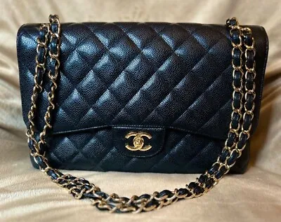 Chanel Black Caviar Jumbo Classic Double Flap Bag GHW With PoP • £5300