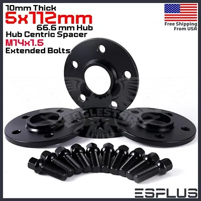 [4] 10mm Thick Mercedes 5x112mm CB 66.6 Wheel Spacer Kit 14x1.5 Bolts Included • $89.49
