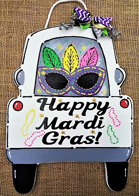 Holographic Glitter HAPPY MARDI GRAS Truck SIGN Wall Door Plaque Wreath Addition • $13