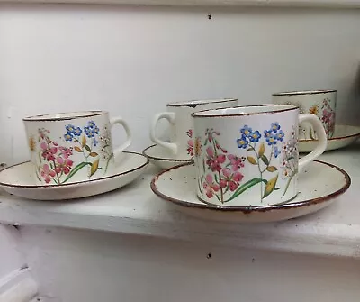 4 X Vintage J & G Meakin Lifestyle Wayside  Cups And Saucers Floral VGC • £13.50