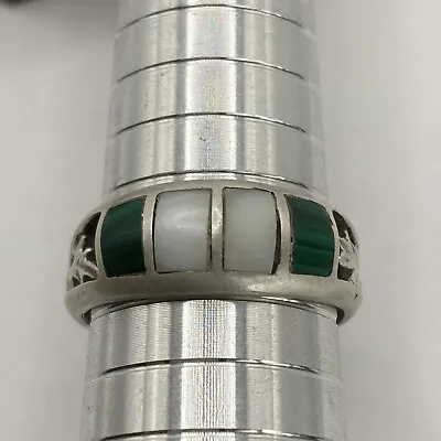 Vintage Native American Sterling Silver Malachite And MOP Inlay Band Ring Size 9 • $19.20