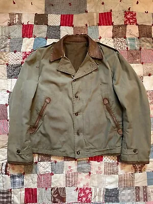 Vintage 1940’s M41 Modified Jacket Hunting Shooting Leather Trim Rare L • $299.99