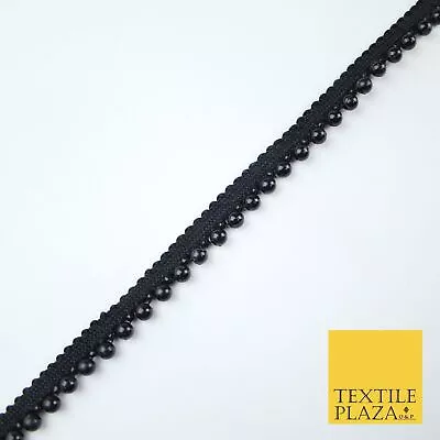 All Black Mini Pearl Beaded Ribbon Trim Border Indian Lace - 1.3cm Wide - X656 • £2.95