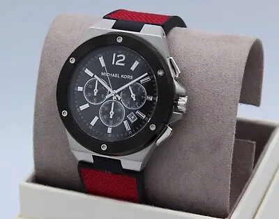 New Authentic Michael Kors Lennox Silver Red Nylon Silicone Men's Mk8943 Watch • $119.99